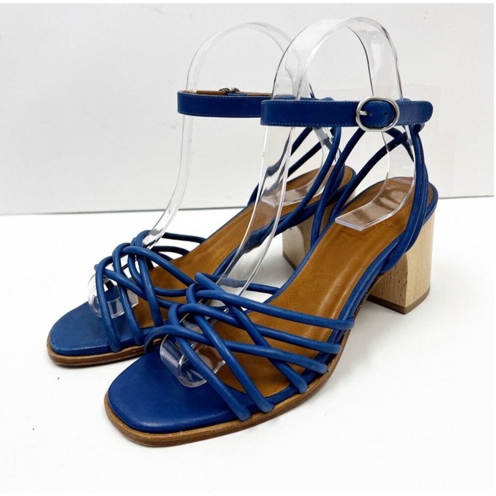 COCLICO Babs HEEL - BLU ESTATE Leather Summer Resortwear Heels Sz 36 US Sz 6